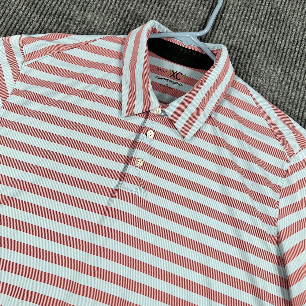Johnston & Murphy Polo Shirt Mens XL Extra Large Blue Red Striped Short Sleeve